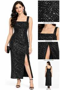 Tela de nailon con lentejuelas negras al por mayor, con malla hexagonal abierta y adornos de lentejuelas blancas brillantes para vestidos de fiesta - Product Image 3