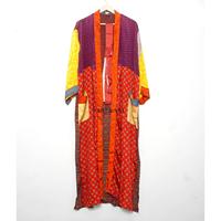 Kimono de Estilo Vintage en Satén de Seda con Cuello en V, Cierre con Cordón, Estampado, Modesto, para Verano e Invierno, Mangas Tres Cuartos, Secado Rápido