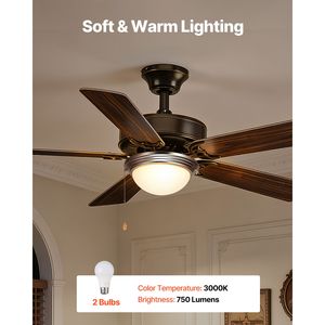 Modern 750lm 3000K LED Ceiling Fan <b>Light</b> Kit <b>Pull</b> Chain 2 LED Bulbs for Living Room Dining CE Certified Modern Replacement - Product Image 2