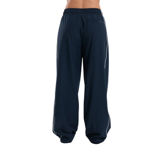Pantalon de survêtement bleu marine pour femme avec bande latérale contrastante, coupe décontractée, taille élastique, jambe large, idéal pour l'entraînement et les activités sportives - Product Image 2