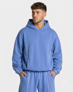 Sweat-shirt à capuche pour homme OEM, bleu azur avec détails contrastés, décontracté, surdimensionné, en molleton premium, pull à capuche pour homme - Product Image 1
