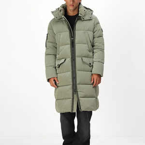 Men's Long Hooded Puffer Jacket <b>Down</b> Filled Windproof Casual Winter Coat Olive Green Zip Closure Regular Fit - Product Image 3