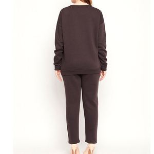 <b>Top</b> Quality Women's 2 Piece Knitted Sweatsuit Set Crew Neck <b>Long</b> <b>Sleeve</b> Solid Color Loose Fit Jogger Pants Casual Loungewear OEM - Product Image 3