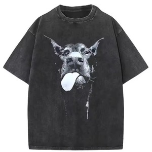 Camiseta de Hombre, Corte Regular, Lavado Ácido, con Estampado de Rottweiler, Manga Corta, Cuello Redondo, Estilo Urbano, Transpirable, 220g, Jersey de Algodón - Product Image 2