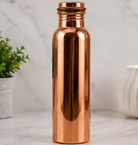 Red Finished Copper Metal Water Bottle with Copper Band Minimalist Design Portable Travel <b>Drinkware</b> - Product Image 2