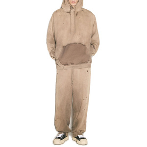 Sweat-shirts thermiques surdimensionnés effet délavé avec logo personnalisé, épaules tombantes, 100 % coton, respirants pour hommes – En promotion - Product Image 4