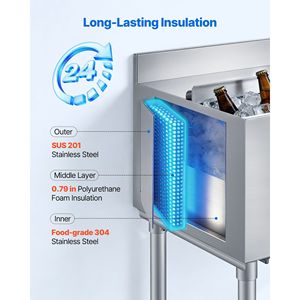 Bac à glace commercial en acier inoxydable de 82,9 Qt de capacité maximale avec couvercle coulissant, 30 x 19 x 33 pouces, bacs à boissons, porte-bouteilles pour boissons - Product Image 3