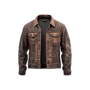 Veste d'hiver pour homme en cuir PU marron style moto avec fermeture éclair, poches, logo sur le devant, doublure en fausse fourrure, coupe classique - Product Image 4