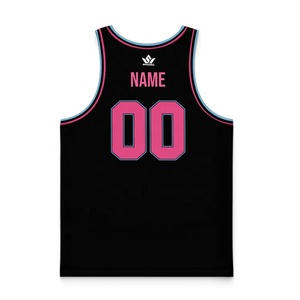 เสื้อบาสเก็ตบอลแบบสั่งทำพิเศษ แขนกุด พิมพ์ลายแบบ Sublimation เสื้อกล้ามสำหรับผู้ใหญ่ Unisex ระบายเหงื่อได้ดี ชุดกีฬา สีดำ ชมพู ฟ้า - Product Image 3