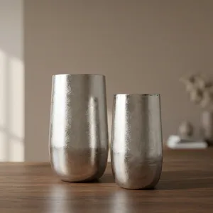 Pots à fleurs en aluminium modernes, pots à fleurs décoratifs en métal, contenants de jardin intérieurs et extérieurs, légers, décoration contemporaine pour la maison - Product Image 4