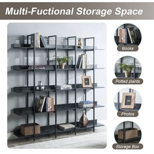 Libreria a 5 Ripiani in Stile Industriale Vintage, Scaffale Aperto per Casa e Ufficio con Struttura in Metallo e Pannelli in MDF - Product Image 6