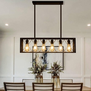 Wholesale Linear Cage Chandelier Bulk Matte Black <b>Kitchen</b> Island Pendant <b>Light</b> Factory Price Retro Edison <b>Bulb</b> Hanging Lamp - Product Image 3