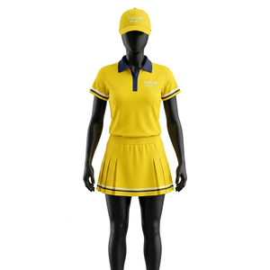 ชุดเทนนิสผ้าโพลีเอสเตอร์ผสมสแปนเด็กซ์ พรีเมียม 180 GSM สีกากี ระบายอากาศได้ดี มีแผงตาข่ายด้านข้าง พร้อมสกรีนโลโก้ตามสั่ง - Product Image 2