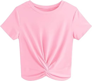 <b>Top</b> Quality Women <b>Crop</b> <b>Top</b> T-Shirt Short Sleeve Crew Neck Solid Color Knitted Casual Wear Spring Summer Cheap price OEM - Product Image 3