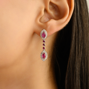 New Classy 925 Sterling <b>Silver</b> Marquise Cut Natural Ruby & Round Diamond Halo <b>Dangle</b> <b>Earrings</b> For Women's Party Wear - Product Image 2