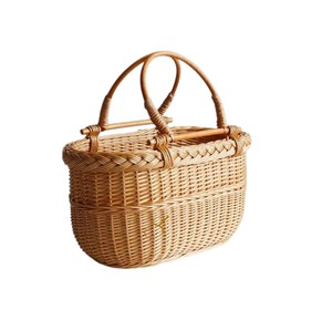 Cesta ovalada de mimbre de tejido firme con asas redondas dobles móviles, cesta de picnic de ratán con tapa abierta para almacenamiento de frutas y compras - Product Image 1