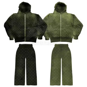 Comfortable Streetwear Rhinestone Tracksuit With Cozy Feel Rhinestone Tracksuit For Casual Daily Comfort - Product Image 2
