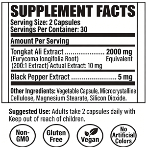 Capsules d'extrait de Tongkat Ali OEM ODM, GMP Halal, 60 capsules végétariennes, sans OGM, sans gluten, complément alimentaire - Product Image 5