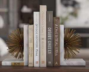 ที่วางหนังสือดีไซน์หรูหราสีทองประดับหินอ่อนสีขาว เหมาะสำหรับจัดหนังสืออย่างมีสไตล์และตกแต่งโต๊ะ - Product Image 4