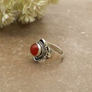 Natural Carnelian Bezel Set Statement <b>Ring</b> 925 Sterling Silver Plated <b>Adjustable</b> Band Antique Boho Ethnic Handmade Daily Wear - Product Image 2