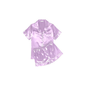 Conjunto corto de seda para mujer, pijama de satén, suave, de manga corta, con botones, top y pantalones cortos, 2 piezas - Product Image 5