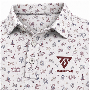 Trackstar Men's White <b>Nautical</b> Motif Print Polo Shirt Short Sleeve Button Collar Casual Golf Shirt Custom Logo - Product Image 3