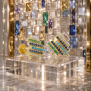 Pendientes de botón redondos de lujo con gemas multicolor y detalles de diamantes, oro de 10K, 14K, 18K, plata 925/935, diseño para parejas, chapados en rodio. - Product Image 1