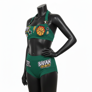 ชุดบิกินี่ผ้าโพลีเอสเตอร์ผสมสแปนเด็กซ์สีเขียวสุดหรู เนื้อผ้านุ่มยืดหยุ่น ปักโลโก้แบบแพทช์  รับผลิตตามแบบสำหรับผู้หญิง - Product Image 3