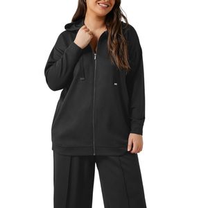 Sweat-shirt à capuche zippé surdimensionné noir pour femme grande taille, veste décontractée à manches longues, vente en gros, vêtements de mode OEM - Product Image 4