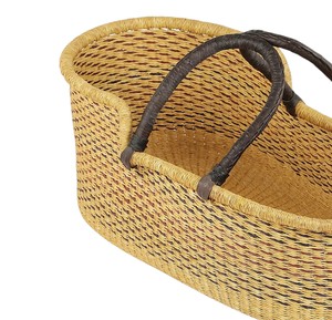 Premium solid color handmade leather strap bassinet seagrass <b>changing</b> <b>basket</b> together with rattan <b>changing</b> kid <b>basket</b> and straps - Product Image 3