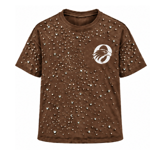 Brown Unisex Pearl T <b>Shirt</b> Short Sleeve Crew Neck Pearl <b>Studded</b> Tee Custom Fashion Casual Streetwear Apparel Clothing - Product Image 1