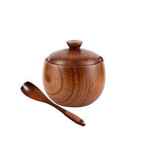 Wooden Sugar Pot Serving Bowl Kitchen Seasoning Condiment Wood Storage <b>Jar</b> With Lid at Low Price - Product Image 1