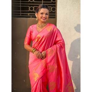 <b>Baby</b> Pink Soft Silk Traditional Zari Woven Saree Elegant Traditional Scarf & <b>Shawl</b> - Product Image 5