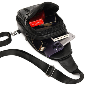 Bolso de pecho minimalista de PU, bolso de hombro con cierre de cremallera, duradero, para todas las estaciones, uso diario, negro - Product Image 5