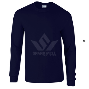T-shirt en coton à manches longues pour homme, col rond, couleur unie, coupe classique, 100% coton tricoté, tee-shirt basique tendance - Product Image 2