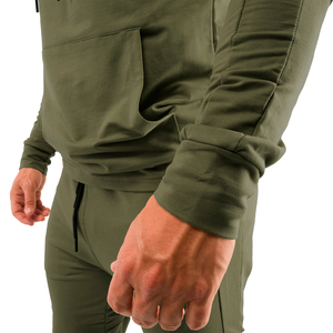 Vente en gros de sweat-shirts à capuche zippés pour hommes, coupe ajustée, vert, col roulé, haute qualité, col brodé, motif uni, hiver - Product Image 4