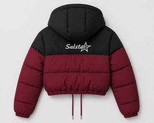 Women’s Maroon Black <b>Cropped</b> <b>Puffer</b> <b>Jacket</b> Custom Logo Hooded Winter Quilted Bomber <b>Jacket</b> OEM/ODM Wholesale Manufacturer - Product Image 4