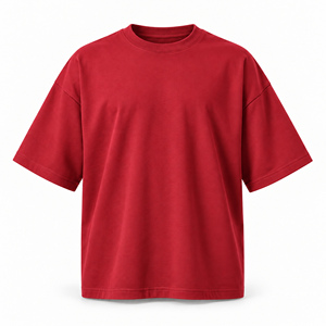 T-shirt décontracté à manches courtes pour homme, coupe ample, rouge uni, col rond - Product Image 1