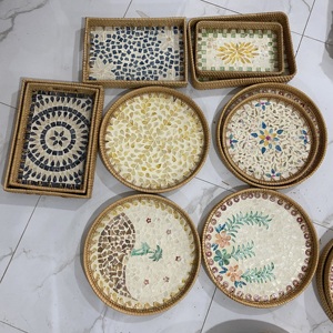 ชุดถาดเสิร์ฟงานฝีมือ 3 ชิ้น ทำจากเปลือกหอยมุกและหวาย สำหรับตกแต่งโต๊ะกาแฟในห้องนั่งเล่น - Product Image 6