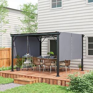 Pergola Spaziosa 12x10 con Telaio in Acciaio Retrattile, Impermeabile e Resistente ai Raggi UV, Grigia - Product Image 2