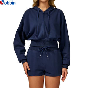 Ensemble de sport et fitness pour femme 2025 avec logo personnalisé, couleur unie, veste et short de yoga, ensemble d'entraînement deux pièces personnalisé pour l'automne - Product Image 6