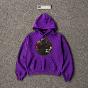 Sudadera Premium Morada para Hombre, Estilo Desgastado, con Gráfico de Cruz, Felpa Gruesa, Estilo Urbano, Informal, para el Campus - Product Image 5