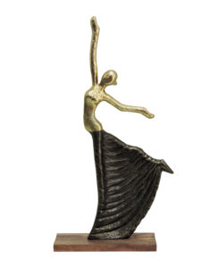 Statue de danseuse abstraite moderne en aluminium, figurine élégante en or et bronze sur socle en bois, sculpture contemporaine pour la décoration de la maison - Product Image 2