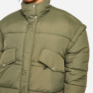 OEM Women's Oversized Puffer Jacket Olive Green Cotton Padded <b>Waterproof</b> <b>Winter</b> <b>Coat</b> Embroidery Pearls Utility Pockets High Neck - Product Image 6