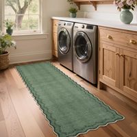 Hallway 2x6 Washable Vintage Kitchen Non Slip Laundry Distressed Green Scalloped Entryway Runner Rugs