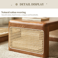 Ensemble de chaise de sol en bois massif et table basse en rotin de style Japandi Zen moderne, mobilier de méditation minimaliste pour la maison et le salon