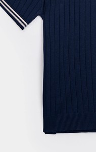 Camiseta de manga corta de punto acanalado azul marino para hombre, cuello redondo, corte regular, ribete en contraste, estilo casual - Product Image 6