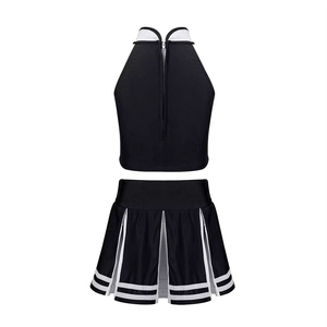 Ensemble deux pièces pour femmes, haut sans manches à bretelles avec jupe plissée, uniforme sportif bicolore, printemps été - Product Image 2