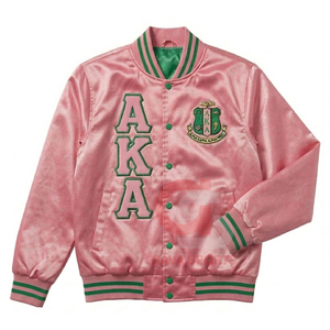Bomber rose en satin Alpha, très tendance |   Kapa |   Veste courte coupe-vent pour femme Alpha Sorority, lettres grecques, hiver, AKA Sorority - Product Image 1