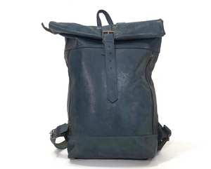 Authentic Buffalo Leather <b>Roll</b> Top <b>Backpack</b> Grainy Texture Rucksack Heavy Duty Travel Bag For Outdoor LRTB-0145 - Product Image 1